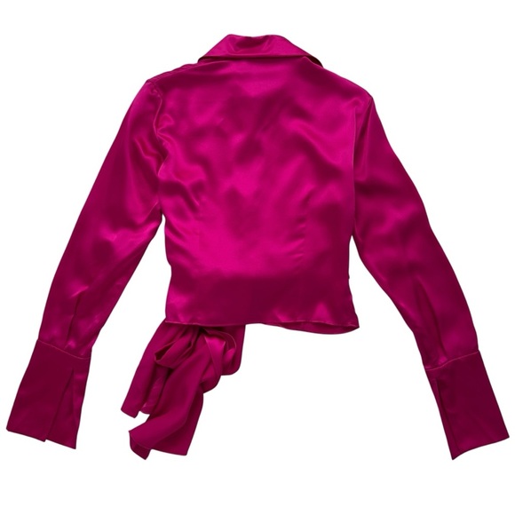 NWT 16Arlington 100% Silk Satin Bright Pink Tie Front Button Blouse Top SZ US 6 - Picture 3 of 14